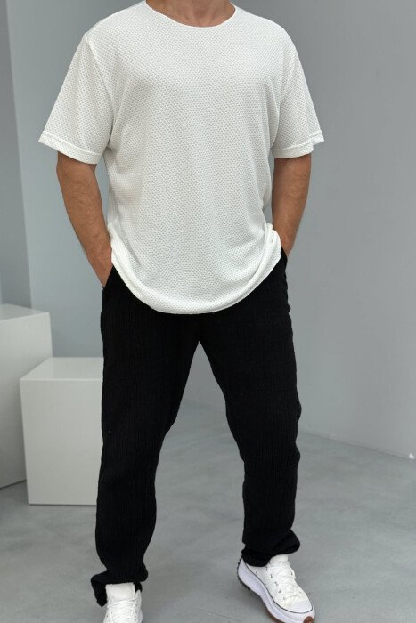 T-SHIRT I THJESHTË NJË NGJYRËSH PËR MESHKUJ NË NGJYRËN E BARDHË - KLAUDIO FASHION