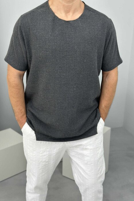 T-SHIRT NJË NGJYRËSH I THJESHTË PËR MESHKUJ NË NGJYRËN GRI E ERRËT - 2