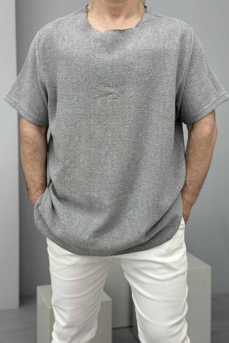 T-SHIRT NJË NGJYRËSH I THJESHTË PËR MESHKUJ NË NGJYRËN GRI E ZBARDHUR - 3