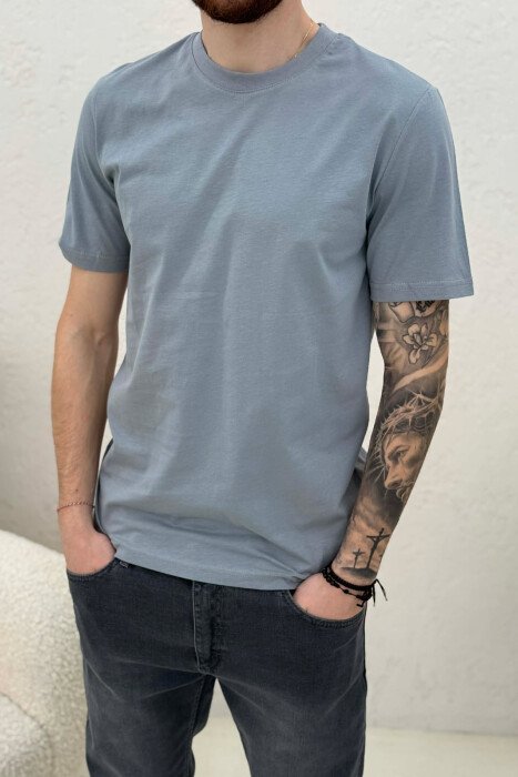 T-SHIRT NJË NGJYRËSH I THJESHTË PËR MESHKUJ NË NGJYRËN GRI - 4