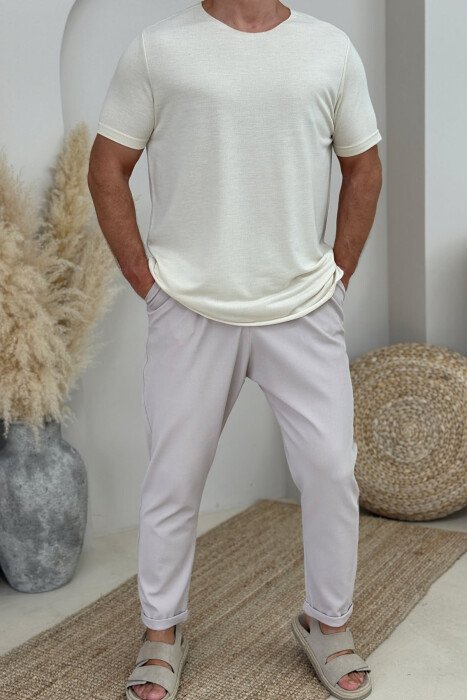 T-SHIRT NJË NGJYRËSH I THJESHTË PËR MESHKUJ NË NGJYRËN KREM - KLAUDIO FASHION