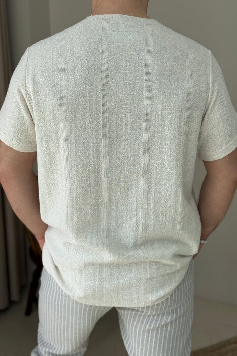 T-SHIRT NJË NGJYRËSH I THJESHTË PËR MESHKUJ NË NGJYRËN KREM - 4