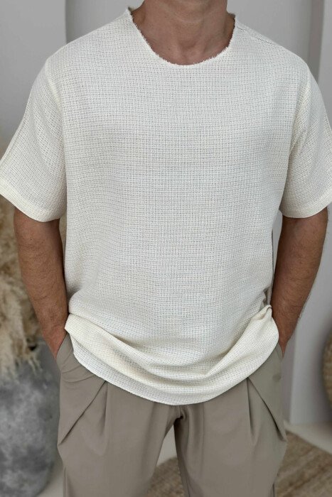 T-SHIRT NJË NGJYRËSH I THJESHTË PËR MESHKUJ NË NGJYRËN KREM - 2