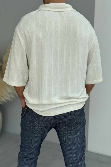 T-SHIRT NJË NGJYRËSH ME DETAJIN E KOPSAVE PËR MESHKUJ NË NGJYRËN KREM - 3