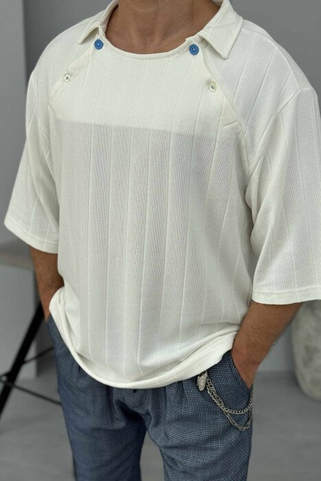 T-SHIRT NJË NGJYRËSH ME DETAJIN E KOPSAVE PËR MESHKUJ NË NGJYRËN KREM - 5