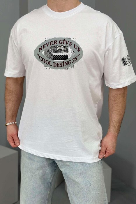 T-SHIRT NJË NGJYRËSH ME DIZAJN PËR MESHKUJ NË NGJYRËN E BARDHË 