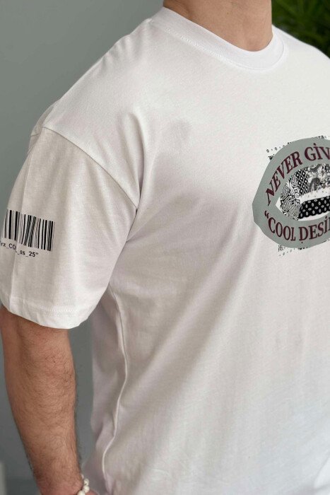 T-SHIRT NJË NGJYRËSH ME DIZAJN PËR MESHKUJ NË NGJYRËN E BARDHË - 3