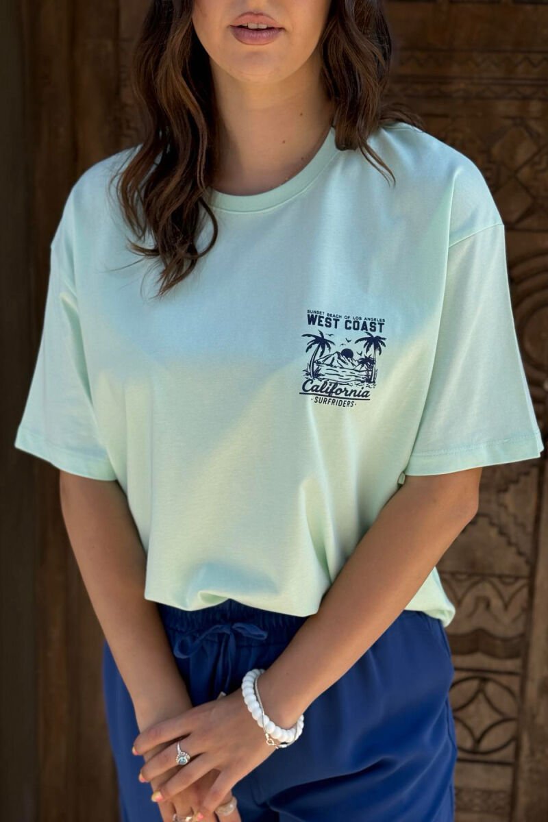 T-SHIRT NJË NGJYRËSH ME DIZAJN PËR FEMRA NË NGJYRËN MENTE - 4