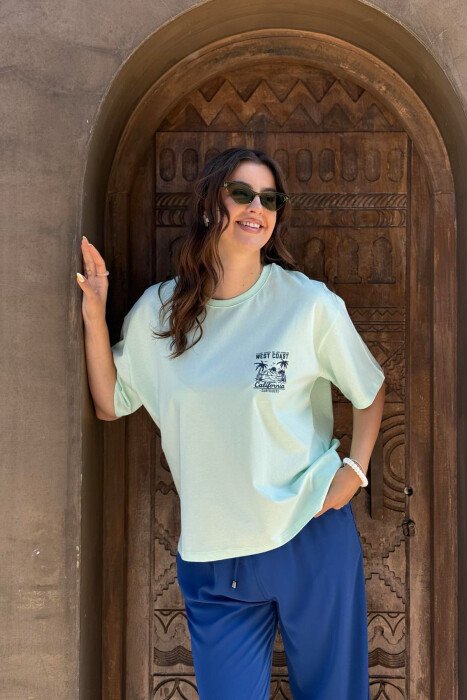 T-SHIRT NJË NGJYRËSH ME DIZAJN PËR FEMRA NË NGJYRËN MENTE - 6