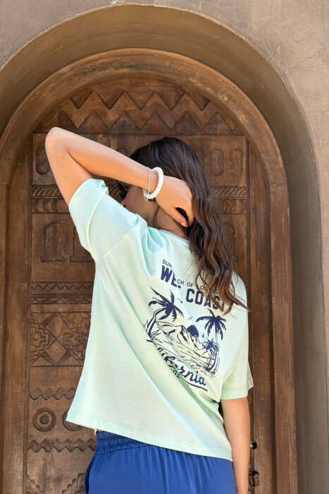 T-SHIRT NJË NGJYRËSH ME DIZAJN PËR FEMRA NË NGJYRËN MENTE - 8
