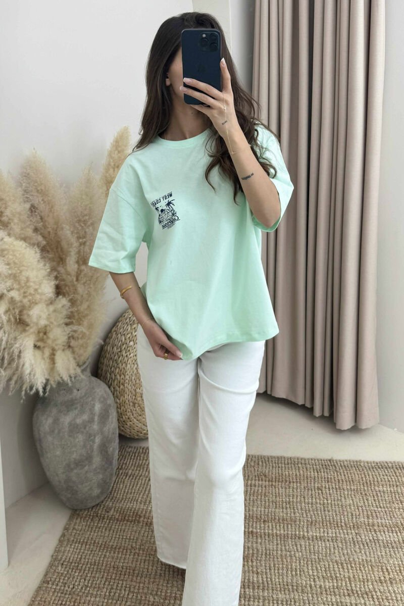 T-SHIRT NJË NGJYRËSH ME DIZAJN PËR FEMRA NË NGJYRËN MENTE - 3