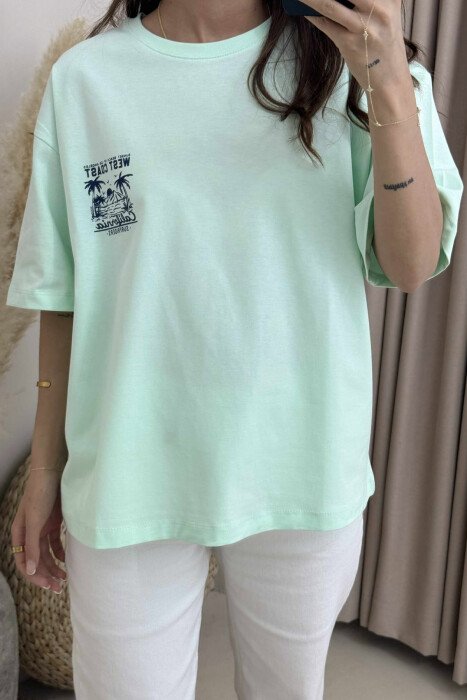 T-SHIRT NJË NGJYRËSH ME DIZAJN PËR FEMRA NË NGJYRËN MENTE - 5