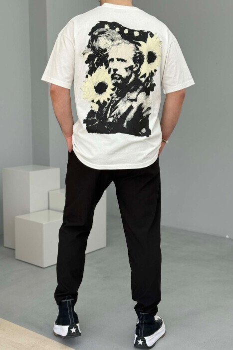 T-SHIRT NJË NGJYRËSH ME DIZAJN PËR MESHKUJ NË NGJYRËN E BARDHË - 3