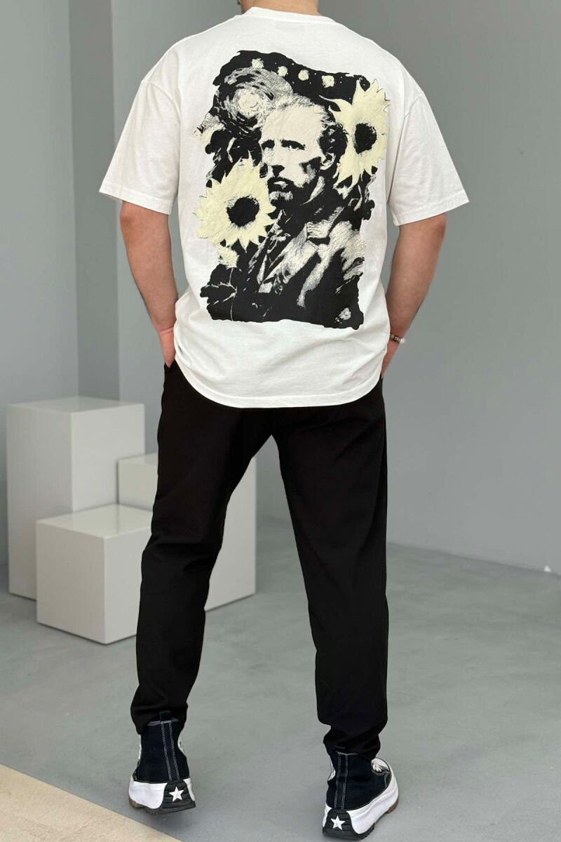 T-SHIRT NJË NGJYRËSH ME DIZAJN PËR MESHKUJ NË NGJYRËN E BARDHË - 3
