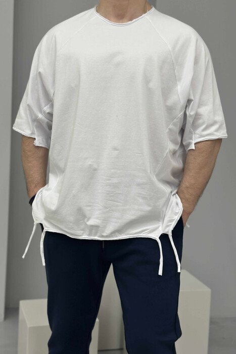 T-SHIRT NJË NGJYRËSH ME DIZAJN TË THJESHTË PËR MESHKUJ NË NGJYRËN E BARDHË - 3