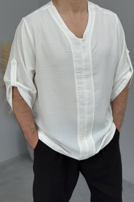 T-SHIRT NJË NGJYRËSH ME DIZAJN TË THJESHTË PËR MESHKUJ NË NGJYRËN E BARDHË - KLAUDIO FASHION