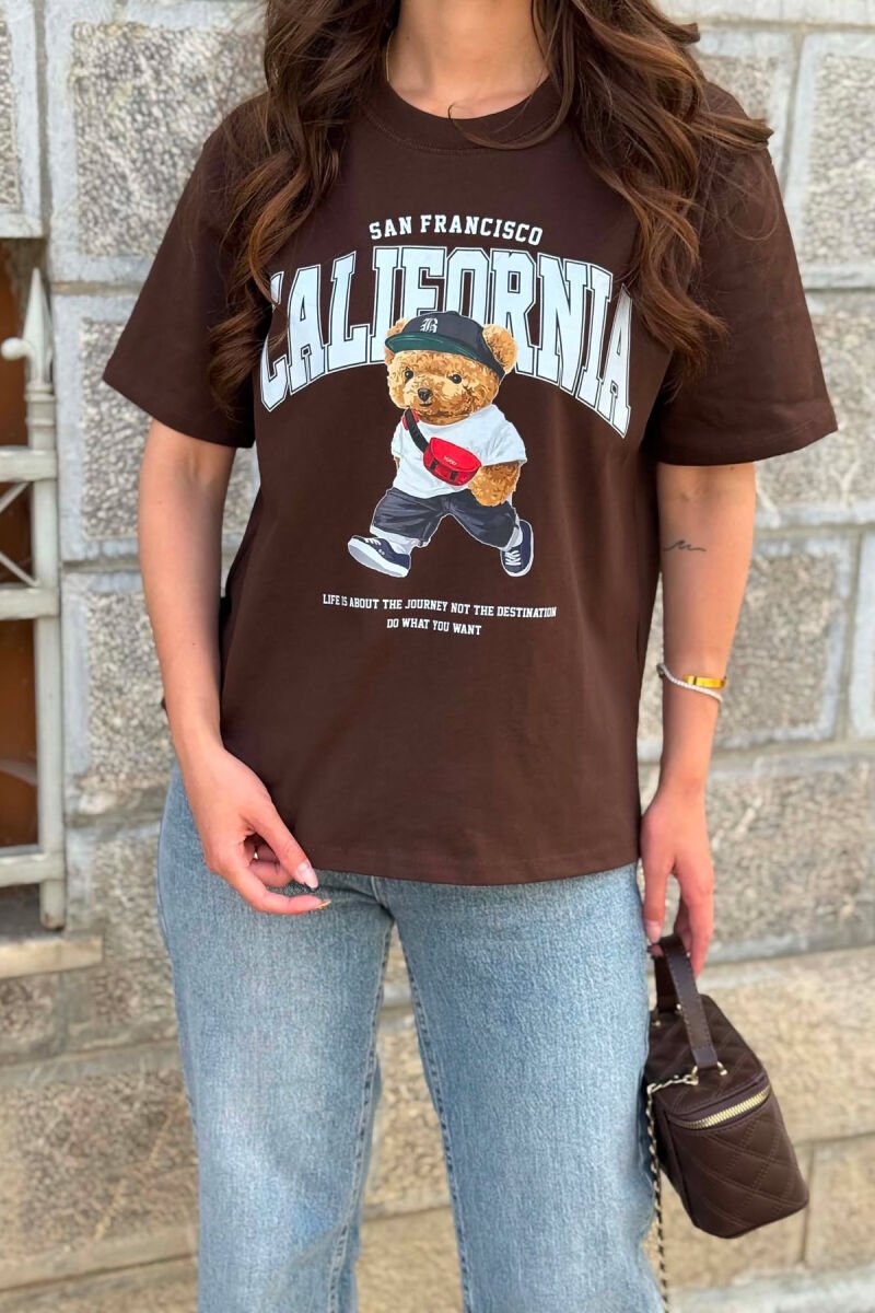 T-SHIRT NJE NGJYRESH ME IMAZH ARUSHI PER FEMRA NE NGJYRE KAFE TE ERRET - 4
