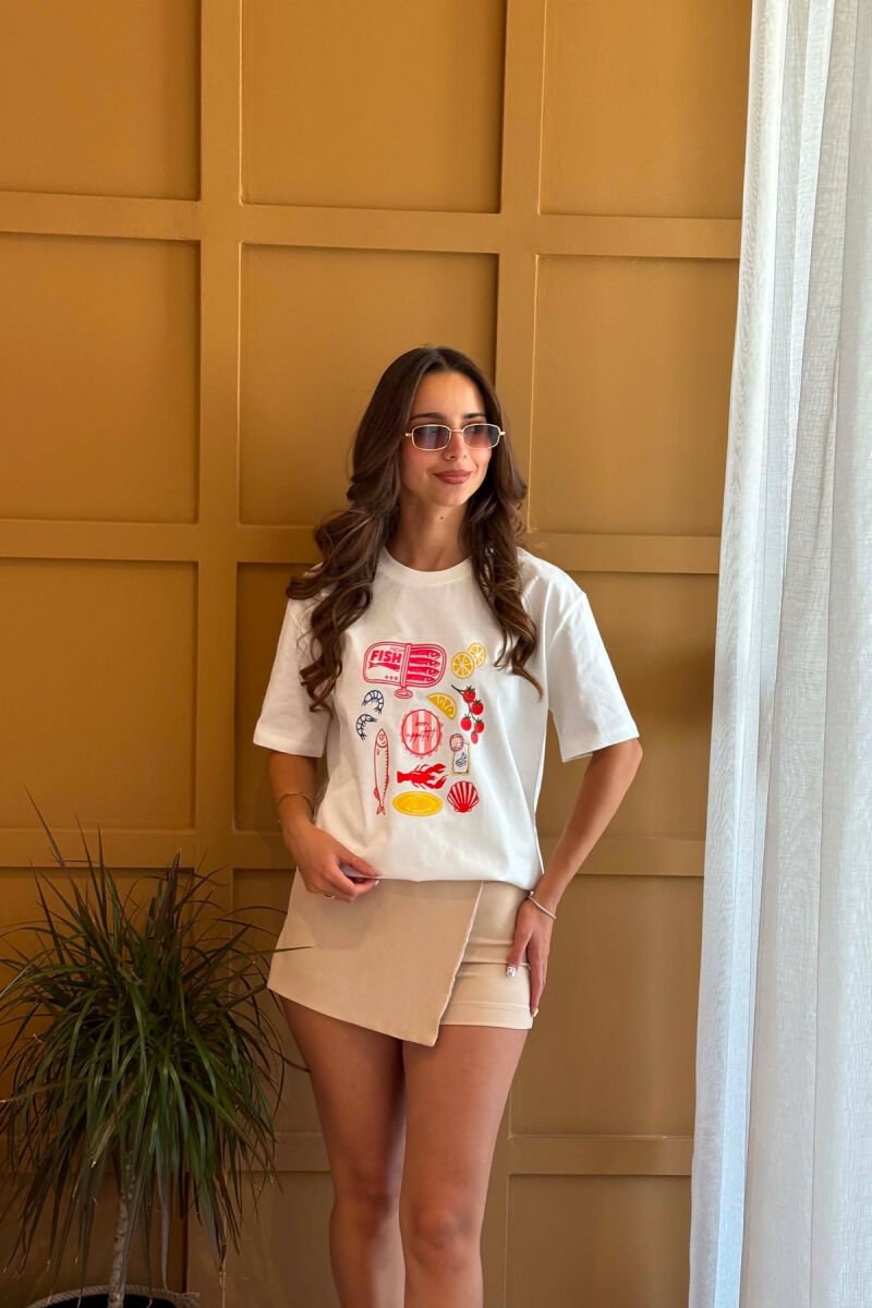 T-SHIRT NJE NGJYRESH ME IMAZH NE PJESEN PARA PER FEMRA NE NGJYRE TE BARDHE - 1