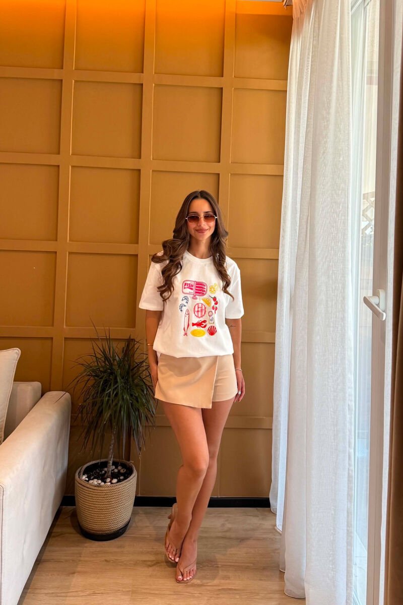 T-SHIRT NJE NGJYRESH ME IMAZH NE PJESEN PARA PER FEMRA NE NGJYRE TE BARDHE - 5
