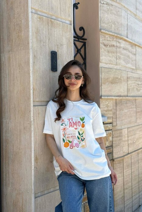 T-SHIRT NJE NGJYRESH ME IMAZH NE PJESEN PARA PER FEMRA NE NGJYRE TE BARDHE - 