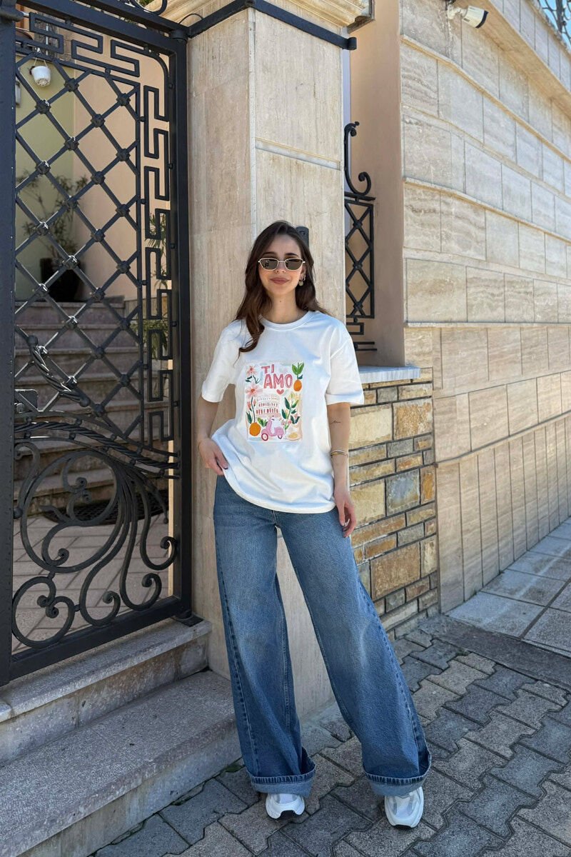 T-SHIRT NJE NGJYRESH ME IMAZH NE PJESEN PARA PER FEMRA NE NGJYRE TE BARDHE - 2