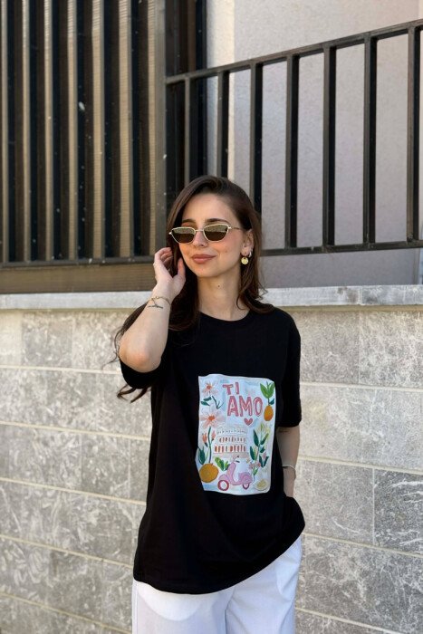 T-SHIRT NJE NGJYRESH ME IMAZH NE PJESEN PARA PER FEMRA NE NGJYRE TE ZEZE - 1