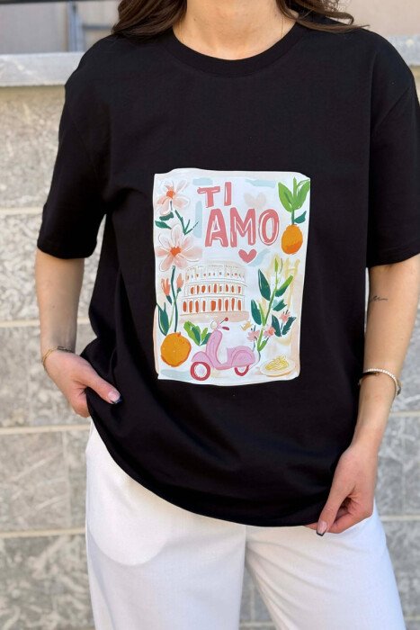 T-SHIRT NJE NGJYRESH ME IMAZH NE PJESEN PARA PER FEMRA NE NGJYRE TE ZEZE - 2