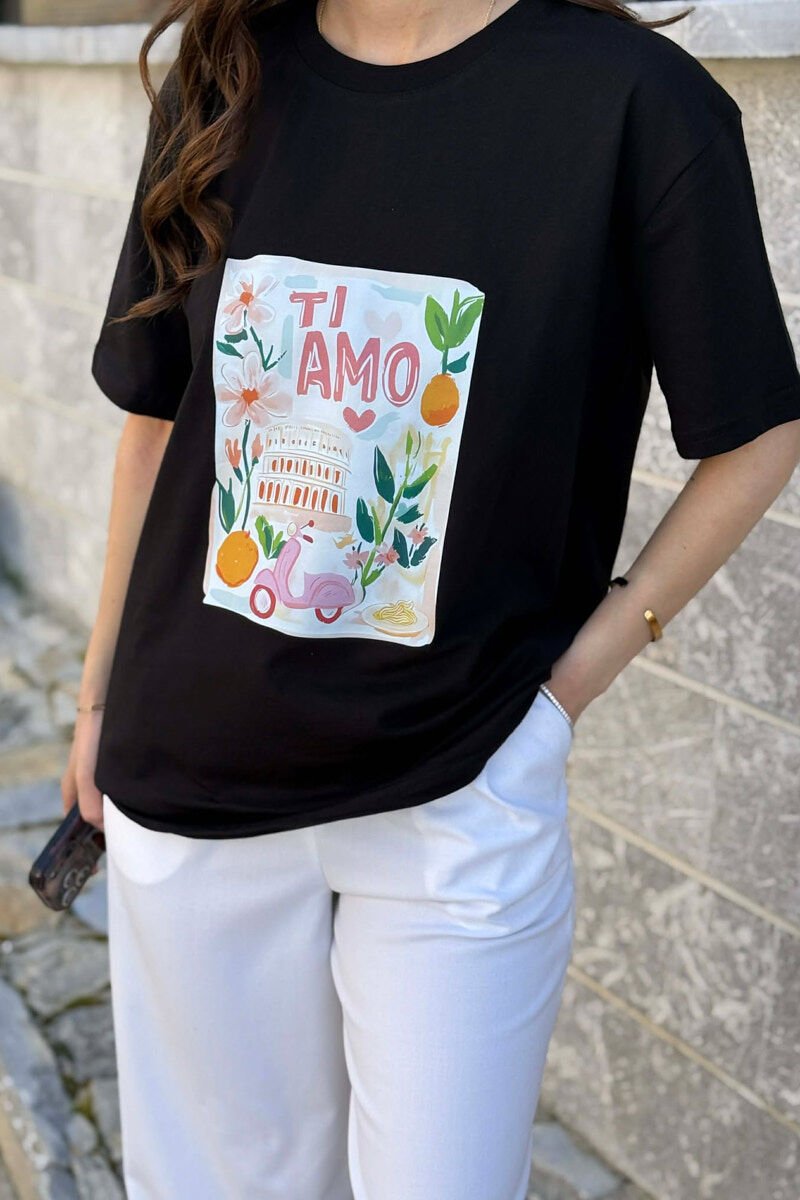 T-SHIRT NJE NGJYRESH ME IMAZH NE PJESEN PARA PER FEMRA NE NGJYRE TE ZEZE - 3