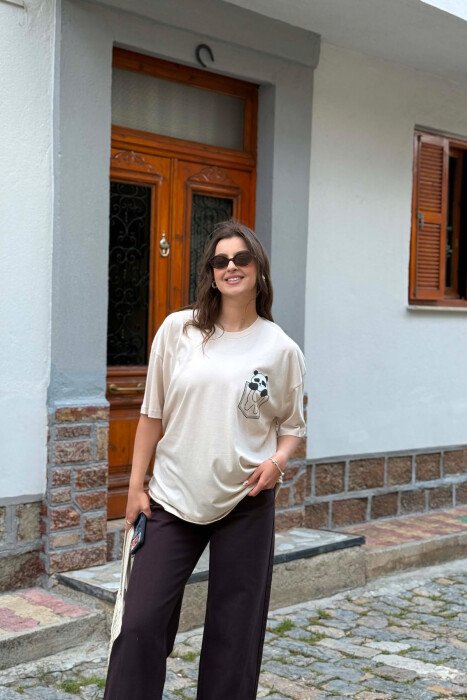 T-SHIRT NJE NGJYRESH ME IMAZH PARA PER FEMRA NE NGJYRE BEZHE - 6