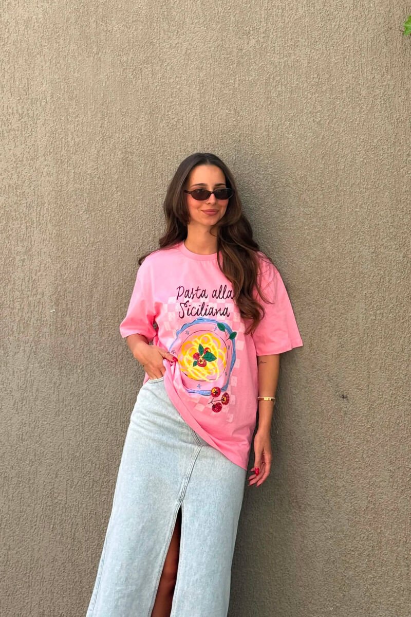 T-SHIRT NJE NGJYRESH ME IMAZH PARA PER FEMRA NE NGJYRE ROZE - 1