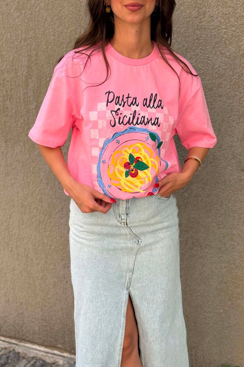 T-SHIRT NJE NGJYRESH ME IMAZH PARA PER FEMRA NE NGJYRE ROZE - 2