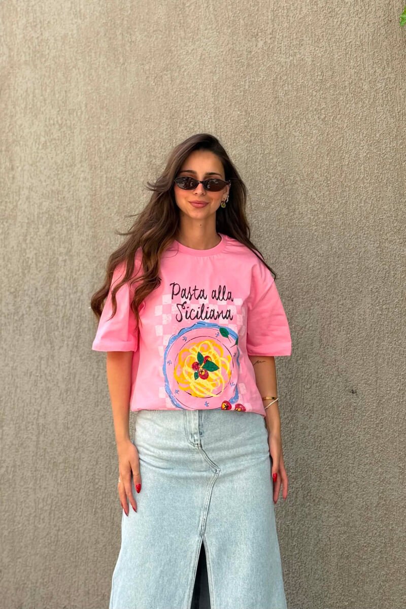 T-SHIRT NJE NGJYRESH ME IMAZH PARA PER FEMRA NE NGJYRE ROZE - 3