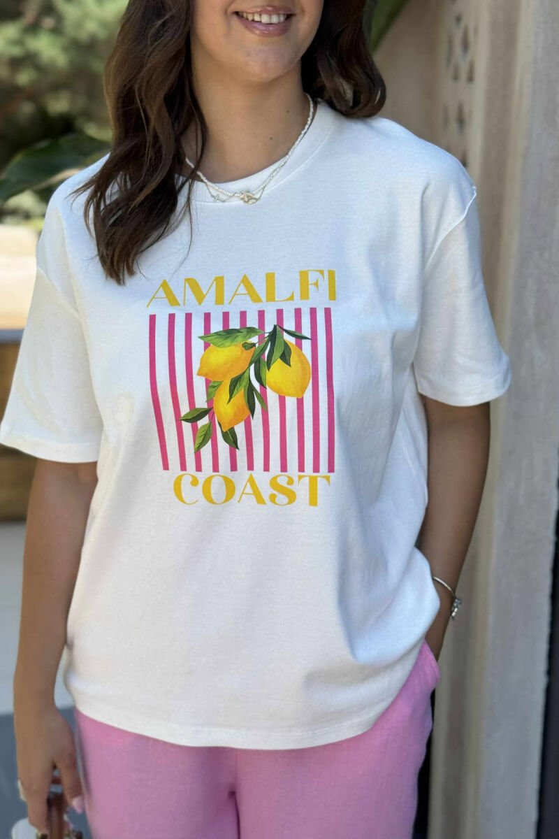 T-SHIRT NJË NGJYRËSH ME IMAZHIN E LIMONIT PËR FEMRA NË NGJYRËN E BARDHË - 2