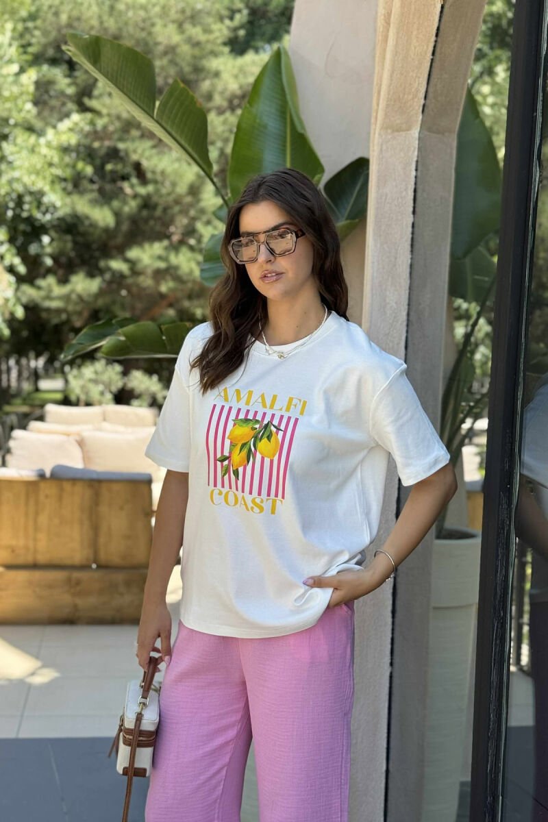 T-SHIRT NJË NGJYRËSH ME IMAZHIN E LIMONIT PËR FEMRA NË NGJYRËN E BARDHË - 3