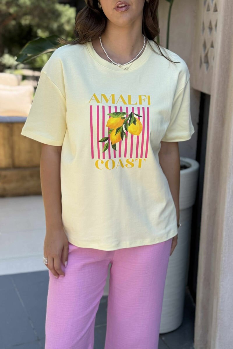 T-SHIRT NJË NGJYRËSH ME IMAZHIN E LIMONIT PËR FEMRA NË NGJYRËN E VERDHË - 2