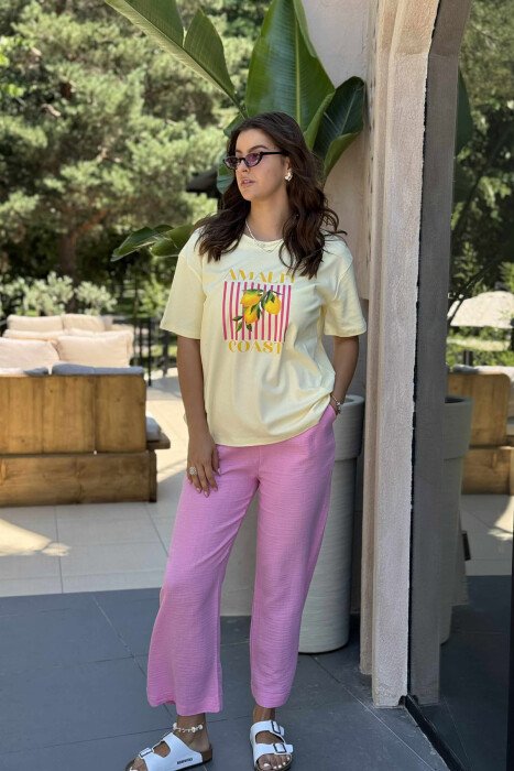 T-SHIRT NJË NGJYRËSH ME IMAZHIN E LIMONIT PËR FEMRA NË NGJYRËN E VERDHË - 3