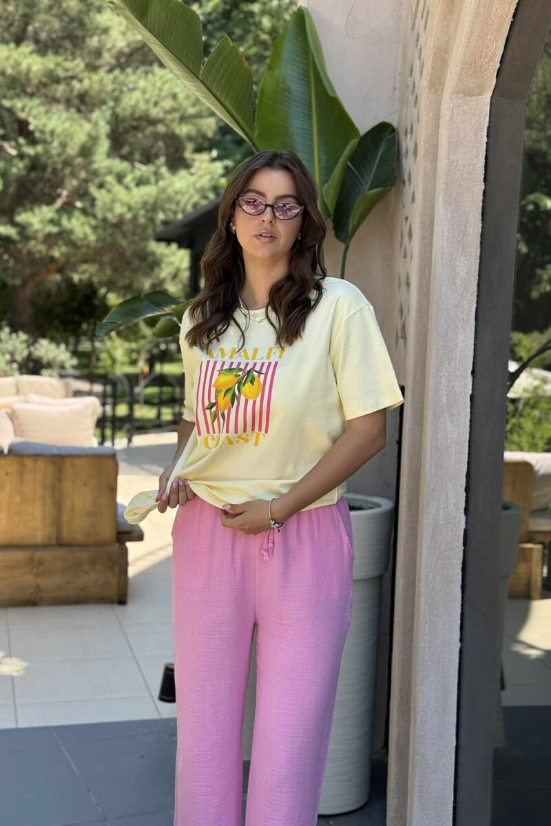 T-SHIRT NJË NGJYRËSH ME IMAZHIN E LIMONIT PËR FEMRA NË NGJYRËN E VERDHË - 4