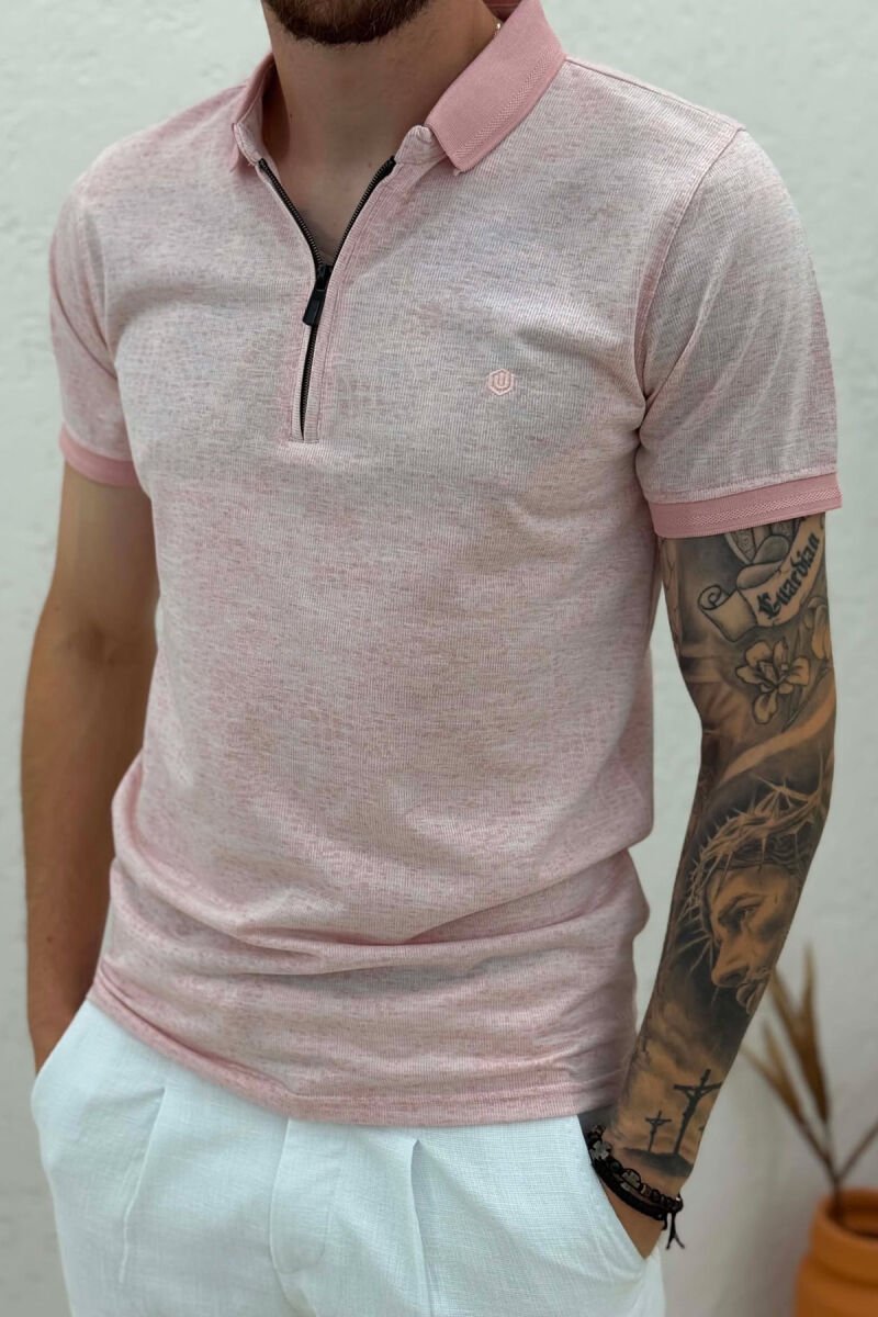 T-SHIRT NJE NGJYRESH ME JAKE ME ZINXHIR PER MESHKUJ NE NGJYRE PUDER - 4
