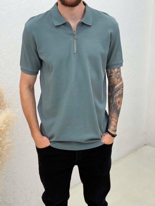 T-SHIRT NJE NGJYRESH ME JAKE ME ZINXHIR PER MESHKUJ NE NGJYRE GRI TE ERRET - 4