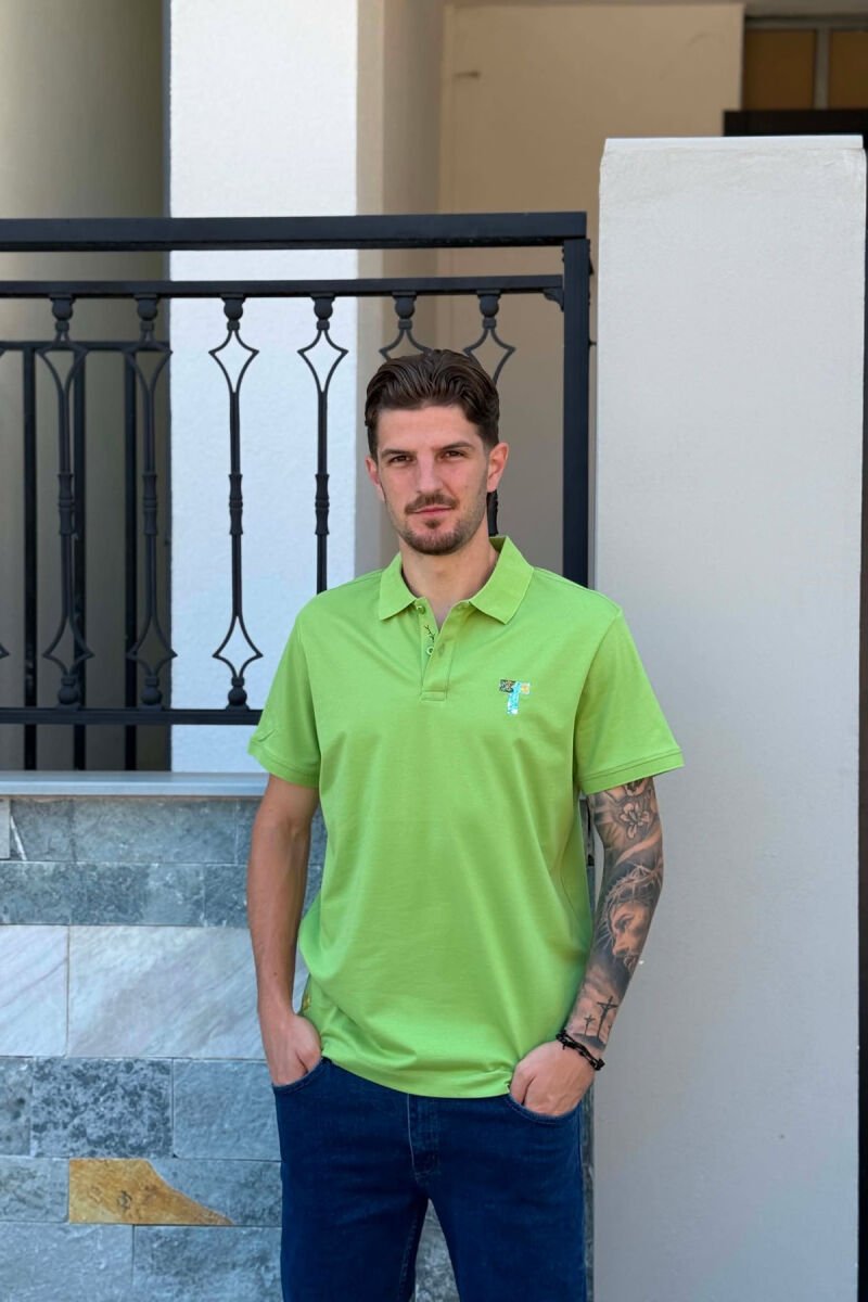 T-SHIRT NJE NGJYRESH ME JAKE POLO PER MESHKUJ NE NGJYRE JESHILE TE ZBARDHUR - 1