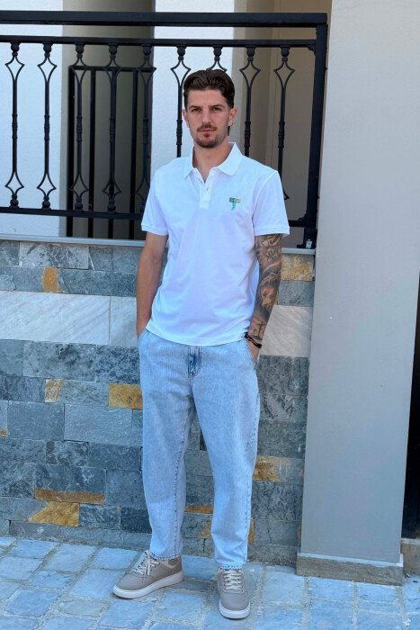 T-SHIRT NJE NGJYRESH ME JAKE POLO PER MESHKUJ NE NGJYRE TE BARDHE - 4