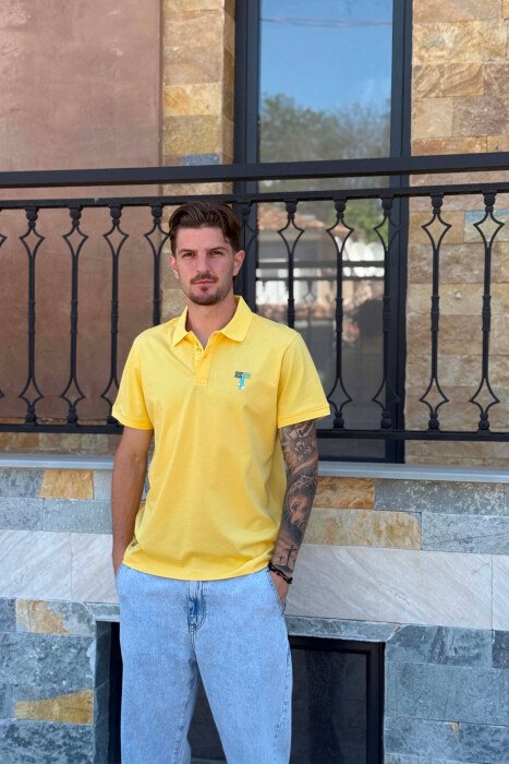 T-SHIRT NJE NGJYRESH ME JAKE POLO PER MESHKUJ NE NGJYRE TE VERDHE 