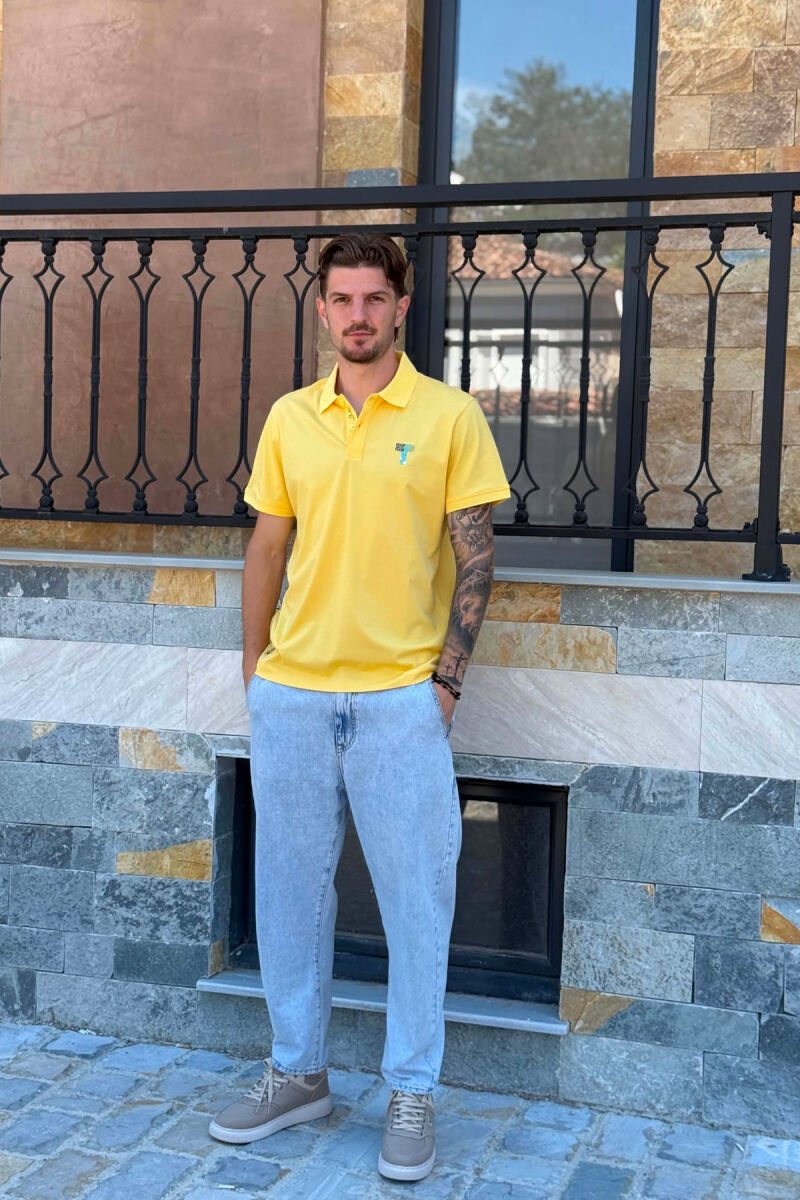 T-SHIRT NJE NGJYRESH ME JAKE POLO PER MESHKUJ NE NGJYRE TE VERDHE - 4