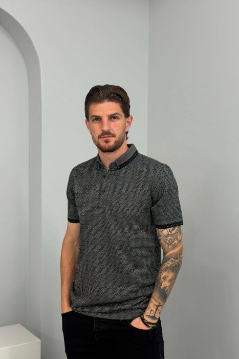 T-SHIRT NJE NGJYRESH ME JAKE POLO PER MESHKUJ NE NGJYRE GRI TE ERRET - 1