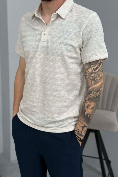 T-SHIRT NJE NGJYRESH ME JAKE POLO PER MESHKUJ NE NGJYRE BEZHE - 4