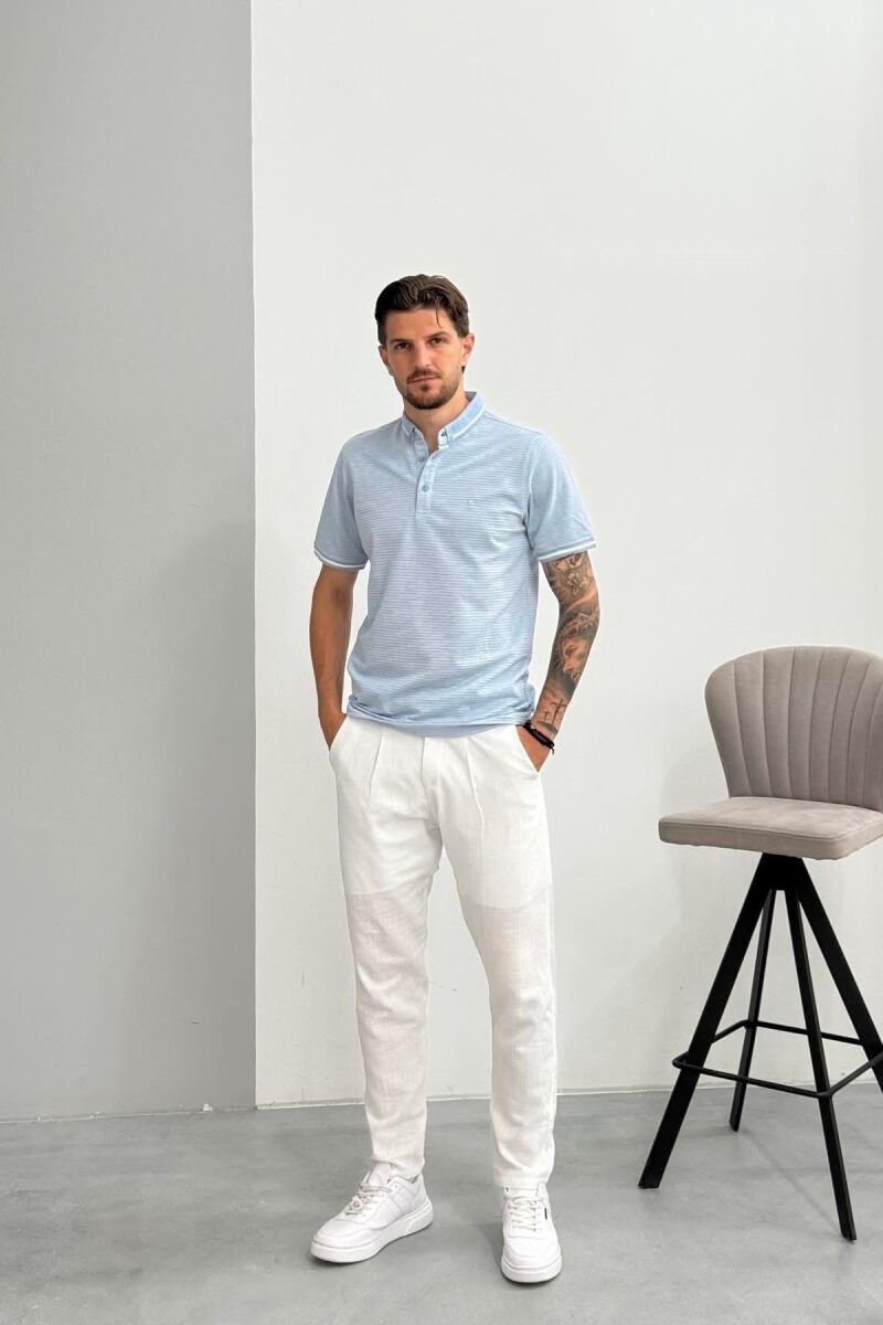 T-SHIRT NJE NGJYRESH ME JAKE POLO PER MESHKUJ NE NGJYRE BLU TE ZBARDHUR - 4