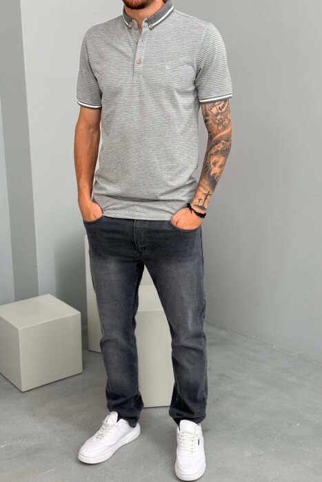T-SHIRT NJE NGJYRESH ME JAKE POLO PER MESHKUJ NE NGJYRE GRI - 5