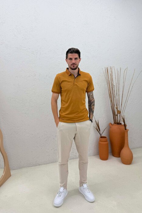 T-SHIRT NJE NGJYRESH ME JAKE POLO PER MESHKUIJ NE NGJYRE KAFE TE ZBARDHUR - 3