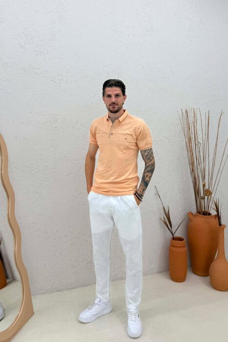 T-SHIRT NJE NGJYRESH ME JAKE POLO PER MESHKUJ NE NGJYRE PORTOKALLI - 3