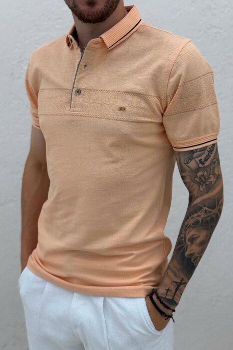 T-SHIRT NJE NGJYRESH ME JAKE POLO PER MESHKUJ NE NGJYRE PORTOKALLI - 4